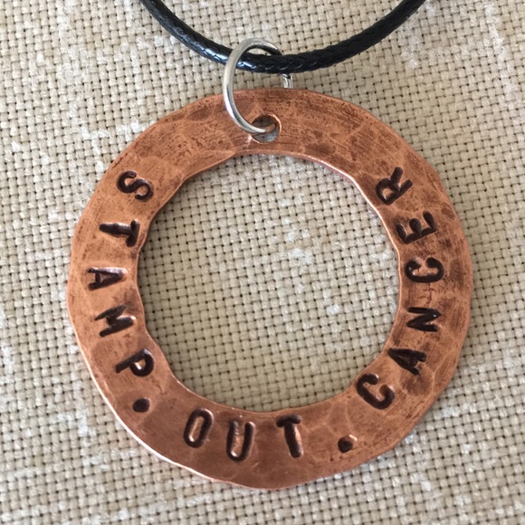 Hand Crafted Jewelry - STAMP OUT CANCER Copper Artisan Pendant Necklace